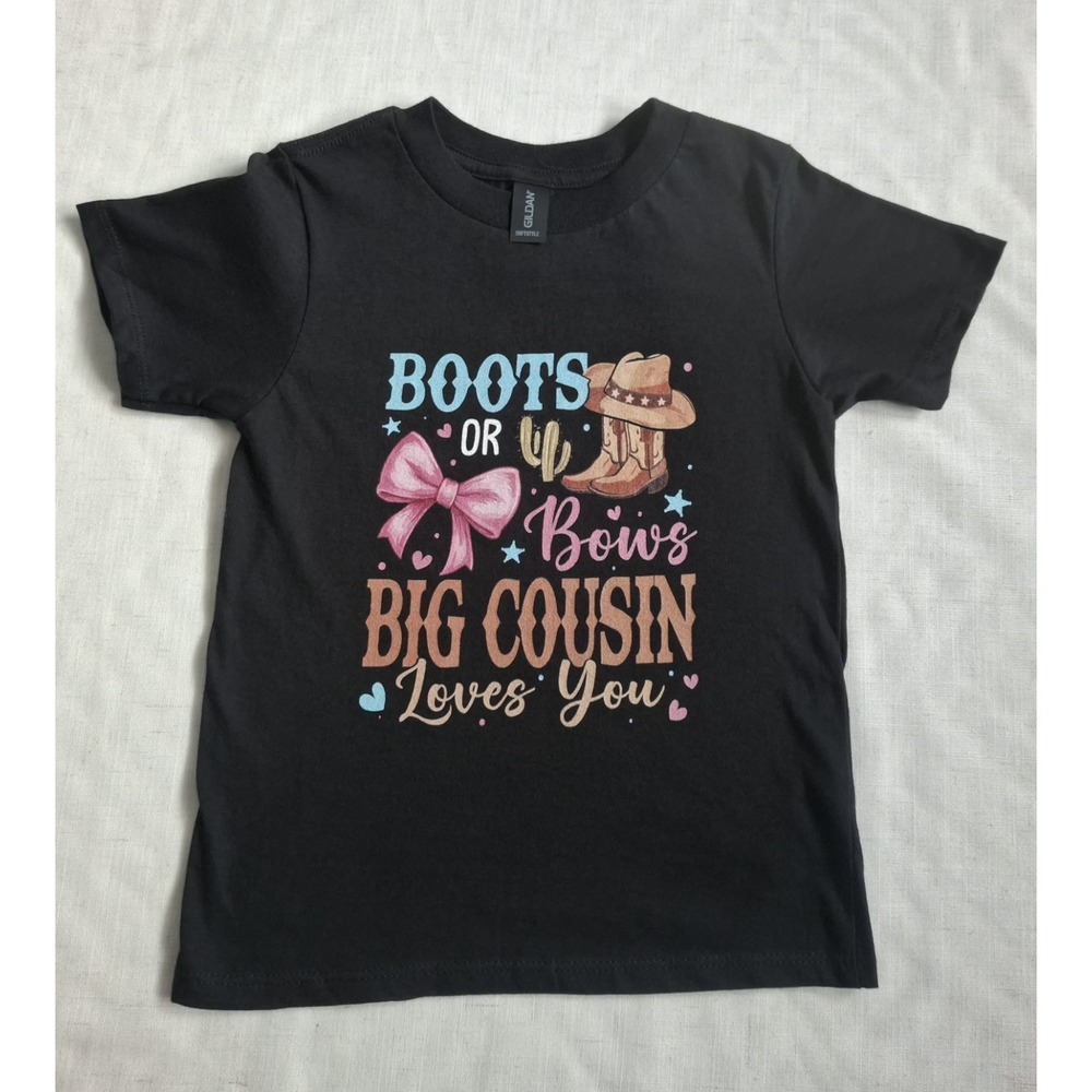 Gildan Boots or Bows Big Cousin Loves You T-Shirt Toddler Girls‎ Black Size 3